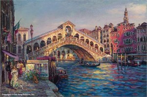 Cao Yong Limited Edition Hand Embellished (H/E) Archival Print on Canvas :"Ponte Di Rialto, Venice"