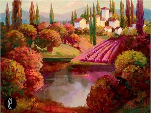 Irene Sheri Handsigned and Numbered Limited Edition Embellished Giclee on Canvas: "Hidden Pond"