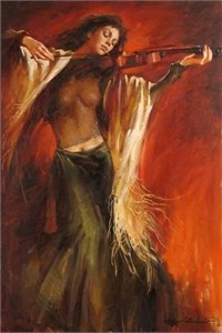 Andrew Handsigned and Numbered Embellished Giclee on Canvas:"Lost in Music "