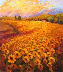 Irene Sheri Handsigned and Numbered Limited Edition Embellished Giclee on Canvas: "Sunflowers"