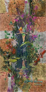 James Coleman Limited Edition Mixed Media Gold and Silver Leaf Canvas Giclee: "A Fairies Reflection (Peter Pan - Tinkerbell)"