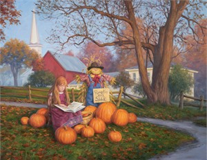 Robert Duncan Handsigned and Numbered Limited Edition Giclee on Canvas:"Pumpkins for Sale"