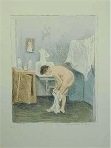 Raphel Soyer  Hand Signed Publisher Proof Lithograph:"Nude Bathing"