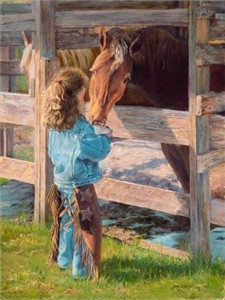 June Dudley Hand Signed Fine Art Giclee on Canvas Open Edition: "Morning Chores"