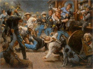Andy Thomas Handsigned and Numbered Limited Edition Giclee: "Fight at the Watering Hole "