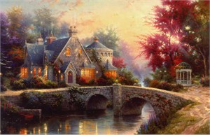 Thomas Kinkade Signed and Numbered Limited Edition Hand Embellished Canvas: "Lamplight Manor"