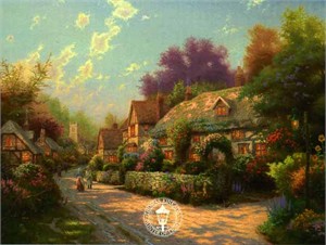 Thomas Kinkade Signed and Numbered Limited Edition Canvas: "Cobblestone Village"