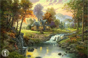 Thomas Kinkade Signed and Numbered Limited Edition Embellished Canvas:"Mountain Retreat"