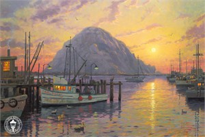 Thomas Kinkade Signed and Numbered Limited Edition Hand Embellished  Canvas:"Morro Bay at Sunset"