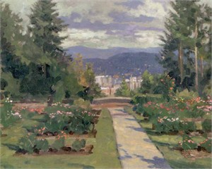 Thomas Kinkade Signed and Numbered Limited Edition Hand Embellished Canvas:"Rose Garden, Portland"