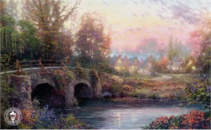 Thomas Kinkade Signed and Numbered Limited Edition Print on Paper and Hand Embellished Canvas :"Cobblestone Evening"