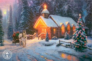 Thomas Kinkade 2009 Christmas Limited Edition Print and Canvas :"Christmas Chapel I  - O Come All Ye Faithful " Free TKCS Membership with Canvas Purchase.