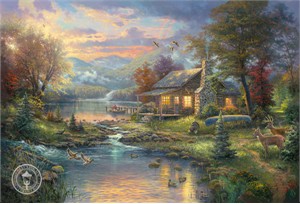 Thomas Kinkade Signed and Numbered Limited Edition Giclee Print on Paper :"Nature's Paradise (Mountain Retreat III)" 