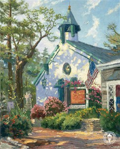 Thomas Kinkade Signed and Numbered Limited Edition Hand Embellished Canvas: " Church of the Wayfarer"