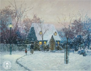 Thomas Kinkade Countersigned  Robert Girrard Limited Edition Canvas: "A Winter�s Cottage" 