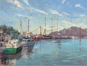Thomas Kinkade Signed and Numbered Limited Edition Hand Embellished Canvas:"Fisherman's Wharf, Marina"