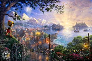 Thomas Kinkade Disney Dreams Open Edition Framed Classic Canvas:"Pinocchio Wishes Upon A Star"