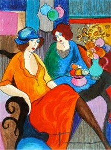 Itzchak Tarkay Hand Signed and Numbered Serigraph:"Chit Chat"