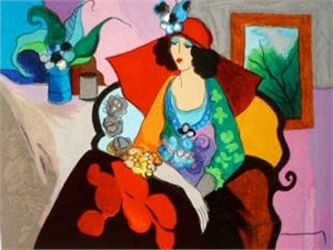 Itzchak Tarkay Hand Signed and Numbered Serigraph:"Red Hat"