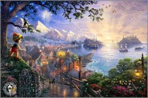 Thomas Kinkade Disney Dreams Limited Edition Giclee Print on Paper:"Pinocchio Wishes Upon A Star"