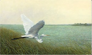 Tripp Harrison Handsigned and Numbered Limited Edition Giclee on Canvas:"Great Egret"