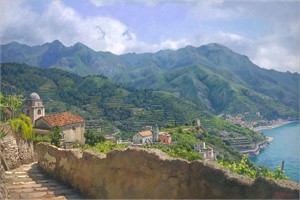 June Carey Hand Signed and Numbered Limited Edition Canvas Giclee:"Amalfi Coast"